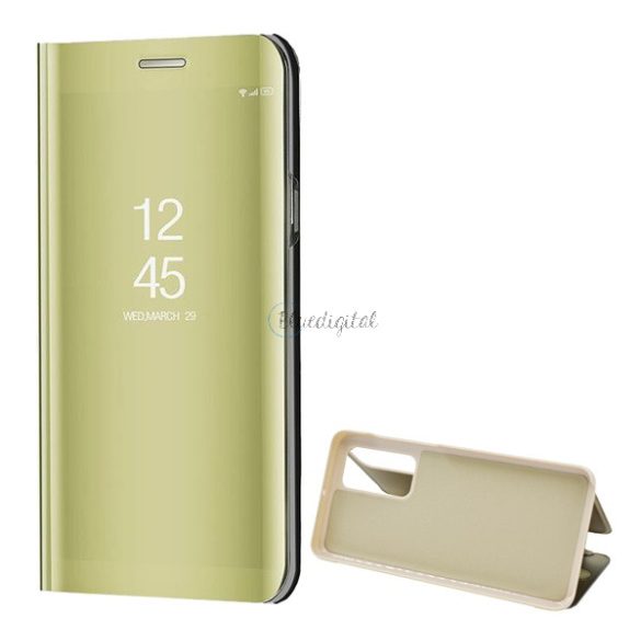 Tok álló (aktív FLIP, oldalra nyíló, asztali tartó funkció, tükrös felület, Mirror View Case) ARANY Huawei P40