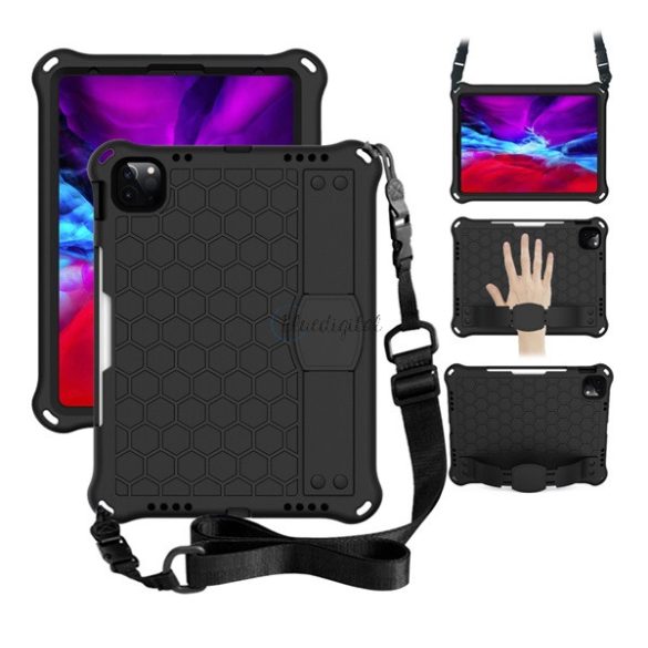 Defender szilikon telefonvédő (ütésállóság, kitámasztó, méhsejt + kézpánt, vállpánt) FEKETE Apple IPAD Pro 11 (2018), Apple IPAD Pro 11 (2020), Apple IPAD Pro 11 (2021)
