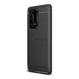 Szilikon telefonvédő (közepesen ütésálló, légpárnás sarok, szálcsiszolt, karbon minta) FEKETE Huawei P40 Pro+ 5G