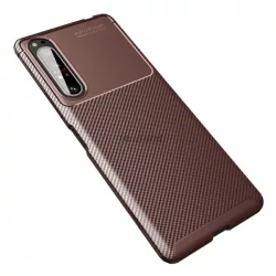  Szilikon telefonvédő (közepesen ütésálló, légpárnás sarok, karbon minta) BARNA Sony Xperia 1 II (XQ-AT5)