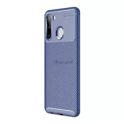   Szilikon telefonvédő (közepesen ütésálló, légpárnás sarok, karbon minta) SÖTÉTKÉK Samsung Galaxy A21 (SM-A210F)