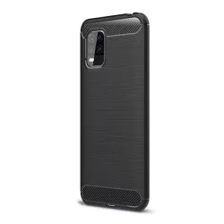   Szilikon telefonvédő (közepesen ütésálló, légpárnás sarok, szálcsiszolt, karbon minta) FEKETE Xiaomi Mi 10 Lite 5G