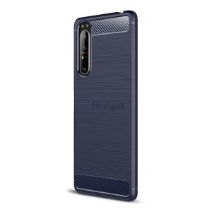 Szilikon telefonvédő (közepesen ütésálló, légpárnás sarok, szálcsiszolt, karbon minta) SÖTÉTKÉK Sony Xperia 1 II (XQ-AT5)