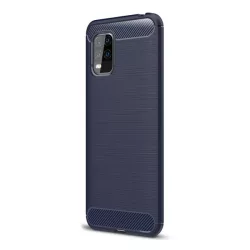   Szilikon telefonvédő (közepesen ütésálló, légpárnás sarok, szálcsiszolt, karbon minta) SÖTÉTKÉK Xiaomi Mi 10 Lite 5G