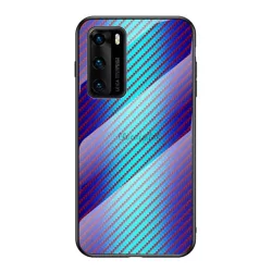   Telefonvédő szilikon keret (BUMPER, edzett üveg hátlap, karbon minta) KÉK Huawei P40