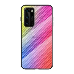   Telefonvédő szilikon keret (BUMPER, edzett üveg hátlap, karbon minta) SZÍNES Huawei P40