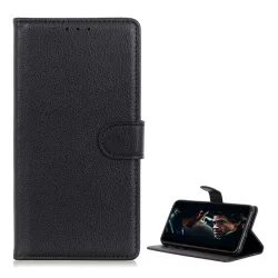   Tok álló, bőr hatású (FLIP, oldalra nyíló, asztali tartó funkció, prémium) FEKETE Sony Xperia 1 II (XQ-AT5)