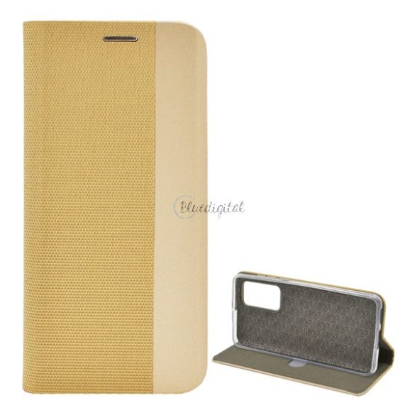 Tok álló, bőr hatású (FLIP, oldalra nyíló, asztali tartó funkció, textil minta) ARANY Huawei P40