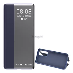   Tok álló, bőr hatású (FLIP, oldalra nyíló, asztali tartó funkció, hívószámkijelzés, Window) SÖTÉTKÉK Huawei P40