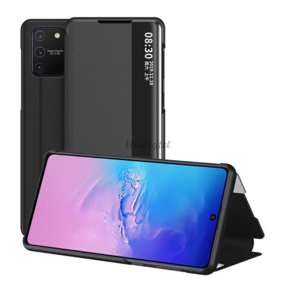 Tok álló, bőr hatású (FLIP, oldalra nyíló, asztali tartó funkció, hívószámkijelzés, View Window) FEKETE Samsung Galaxy S10 Lite (SM-G770F) 