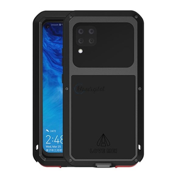 LOVE MEI Powerful defender telefonvédő (fém keret, extrém ütésálló, cseppálló, porálló + Gorilla Glass üveg) FEKETE Huawei P40 Lite 4G / Nova 6 SE