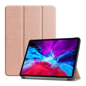 Tok álló, bőr hatású (aktív FLIP, oldalra nyíló, TRIFOLD, asztali tartó) ROZÉARANY Apple IPAD Pro 12.9 (2020)