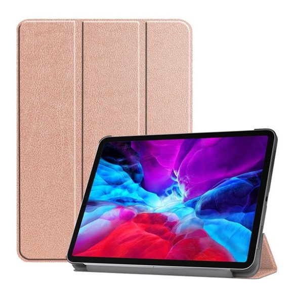 Tok álló, bőr hatású (aktív FLIP, oldalra nyíló, TRIFOLD, asztali tartó) ROZÉARANY Apple IPAD Pro 12.9 (2020)