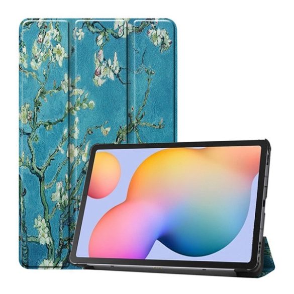 Tok álló, bőr hatású (aktív FLIP, oldalra nyíló, TRIFOLD, asztali tartó, virág) VILÁGOSKÉK Samsung Galaxy Tab S6 Lite 10.4 WIFI (SM-P610) 2020, Samsung Galaxy Tab S6 Lite 10.4 LTE (SM-P615) 2020, Samsung Galaxy Tab S6 Lite 10.4 WIFI (SM-P613) 2022, S