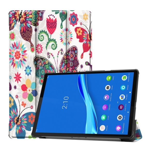 Tok álló, bőr hatású (FLIP, oldalra nyíló, TRIFOLD, asztali tartó, színes pillangó) FEHÉR Lenovo Tab M10 Plus (TB-X606F), Lenovo Tab M10 FHD Plus (TB-X606X)