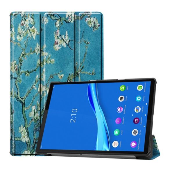 Tok álló, bőr hatású (FLIP, oldalra nyíló, TRIFOLD, asztali tartó, virág) VILÁGOSKÉK Lenovo Tab M10 Plus (TB-X606F), Lenovo Tab M10 FHD Plus (TB-X606X)