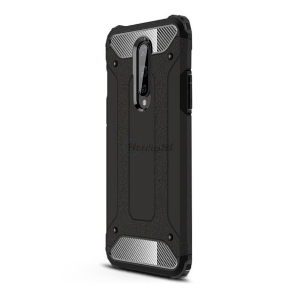 Defender műanyag telefonvédő (közepesen ütésálló, légpárnás sarok, szilikon belső, fémhatás) FEKETE OnePlus 8 5G