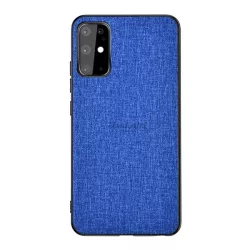   Műanyag telefonvédő (közepesen ütésálló, szilikon keret, textil hátlap) SÖTÉTKÉK Samsung Galaxy S20 (SM-G980F), Samsung Galaxy S20 5G (SM-G981U)