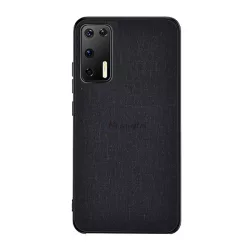   Műanyag telefonvédő (közepesen ütésálló, szilikon keret, textil hátlap) FEKETE Huawei P40