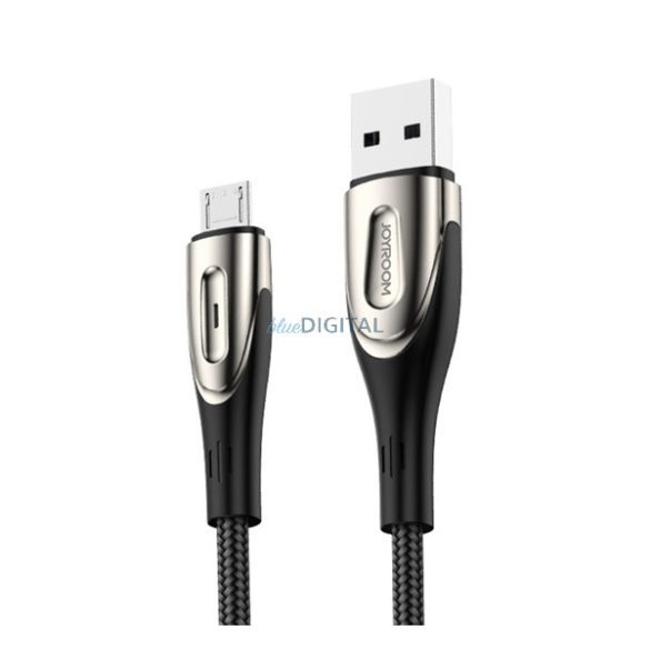 JOYROOM SHARP adatkábel (USB - microUSB, gyorstöltő, 300cm, nylon, törésgátló, cipőfűző) FEKETE