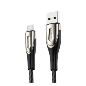 JOYROOM SHARP adatkábel (USB - microUSB, gyorstöltő, 120cm, nylon, törésgátló, cipőfűző) FEKETE