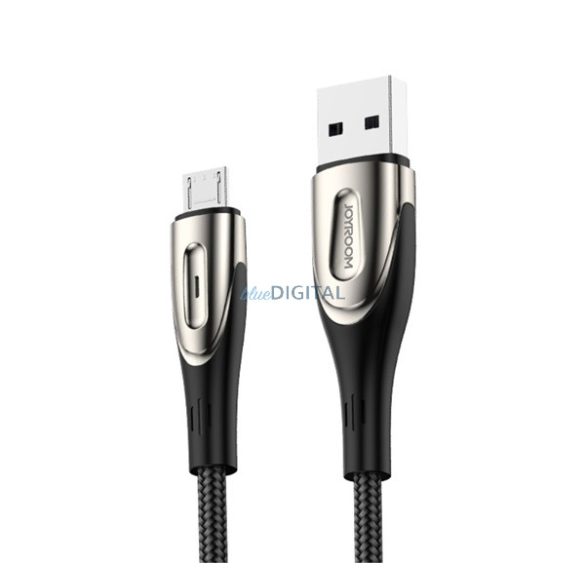 JOYROOM SHARP adatkábel (USB - microUSB, gyorstöltő, 120cm, nylon, törésgátló, cipőfűző) FEKETE