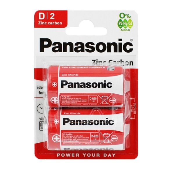 PANASONIC tartós elem (D/góliát, R20, 1.5V, cink-mangán) 2db/csomag