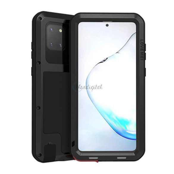 LOVE MEI Powerful defender telefonvédő (fém keret, extrém ütésálló, cseppálló, porálló + Gorilla Glass üveg) FEKETE Samsung Galaxy Note 10 Lite (SM-N770F)