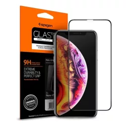   SPIGEN FC képernyővédő üveg (2.5D, ujjlenyomatmentes, extra karcálló, 9H, ultravékony, 0.3mm, színkiemelés) FEKETE Apple iPhone XS Max 6.5, Apple iPhone 11 Pro Max