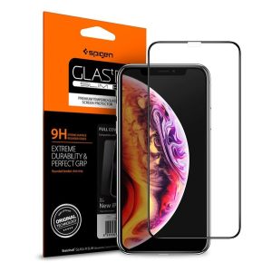 SPIGEN FC képernyővédő üveg (2.5D, ujjlenyomatmentes, extra karcálló, 9H, ultravékony, 0.3mm, színkiemelés) FEKETE Apple iPhone XS Max 6.5, Apple iPhone 11 Pro Max