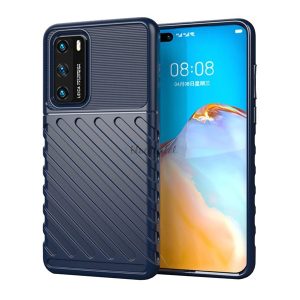 Szilikon telefonvédő (közepesen ütésálló, csíkos, dombor minta) SÖTÉTKÉK Huawei P40