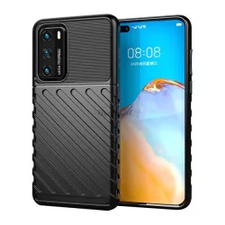   Szilikon telefonvédő (közepesen ütésálló, csíkos, dombor minta) FEKETE Huawei P40