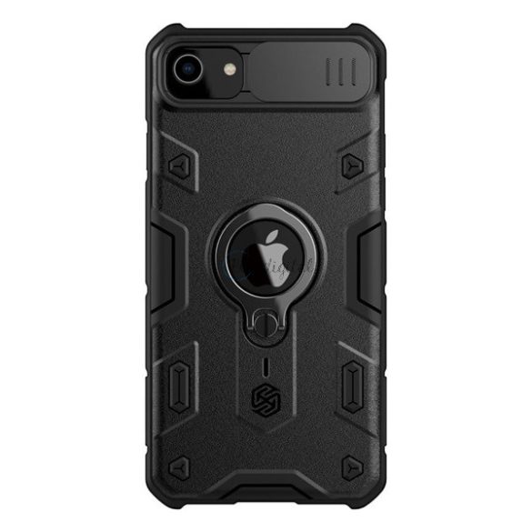 NILLKIN CAMSHIELD ARMOR defender műanyag telefonvédő (közepesen ütésálló, telefontartó gyűrű, logó kivágás) FEKETE Apple iPhone SE 2 (2020), Apple iPhone SE 3 (2022)