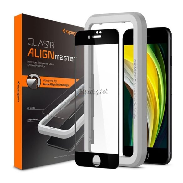SPIGEN ALM FC képernyővédő üveg (2.5D, ujjlenyomatmentes, extra karcálló, 9H, ultravékony, 0.3mm, színkiemelés) FEKETE Apple iPhone 7 4.7, Apple iPhone 8 4.7, Apple iPhone SE 2 (2020), Apple