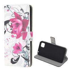   Tok álló, bőr hatású (FLIP, oldalra nyíló, asztali tartó funkció, lótuszvirág minta) FEHÉR Huawei Y5p, Honor 9S