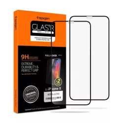   SPIGEN FC képernyővédő üveg 2db (2.5D, ujjlenyomatmentes, karcálló, 9H, ultravékony, 0.3mm, színkiemelés) FEKETE Apple iPhone 11 Pro