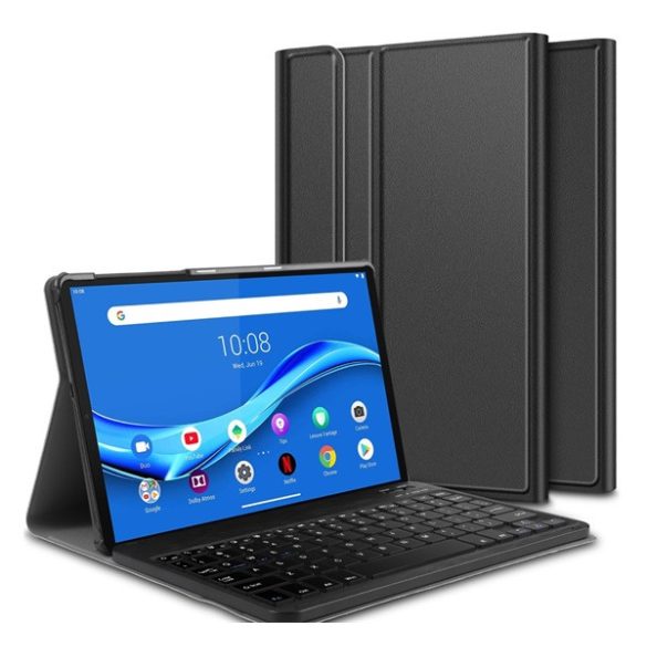 Tok álló, bőr hatású (FLIP, bluetooth billentyűzet, asztali tartó, QWERTY, angol nyelvű) FEKETE Lenovo Tab M10 FHD Plus (TB-X606X), Lenovo Tab M10 Plus (TB-X606F)