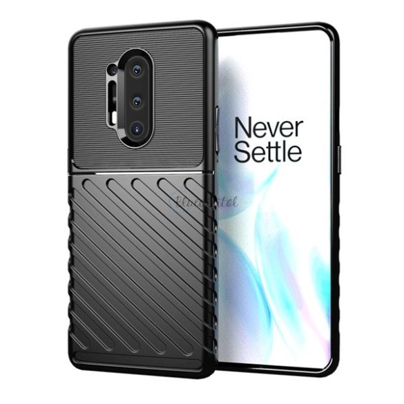 Szilikon telefonvédő (közepesen ütésálló, csíkos, dombor minta) FEKETE OnePlus 8 Pro 5G
