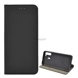   Tok álló, bőr hatású (FLIP, oldalra nyíló, asztali tartó funkció, rombusz minta) FEKETE Samsung Galaxy A21 (SM-A210F)