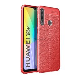   Szilikon telefonvédő (közepesen ütésálló, bőr hatású, varrás minta) PIROS Huawei Y6p
