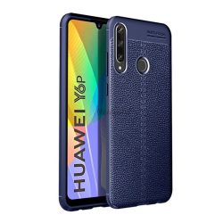   Szilikon telefonvédő (közepesen ütésálló, bőr hatású, varrás minta) SÖTÉTKÉK Huawei Y6p