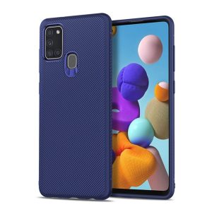 Szilikon telefonvédő (közepesen ütésálló, csíkos minta) SÖTÉTKÉK Samsung Galaxy A21s (SM-A217F)