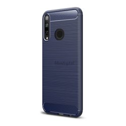   Szilikon telefonvédő (közepesen ütésálló, légpárnás sarok, szálcsiszolt, karbon minta) SÖTÉTKÉK Huawei P40 Lite E / Y7p