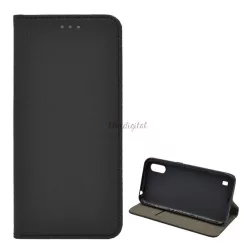   Tok álló, bőr hatású (FLIP, oldalra nyíló, asztali tartó funkció, rombusz minta) FEKETE Samsung Galaxy A01 (SM-A015F)
