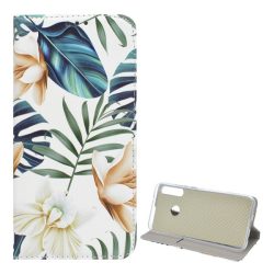   Tok álló, bőr hatású (FLIP, oldalra nyíló, asztali tartó funkció, színes virág minta) FEHÉR Huawei P40 Lite E / Y7p