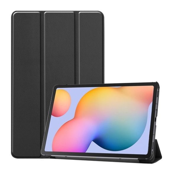 Tok álló, bőr hatású (FLIP, oldalra nyíló, TRIFOLD, asztali tartó) FEKETE Samsung Galaxy Tab S6 Lite 10.4 WIFI (SM-P610) 2020, Samsung Galaxy Tab S6 Lite 10.4 LTE (SM-P615) 2020, Samsung Galaxy Tab S6 Lite 10.4 WIFI (SM-P613) 2022, Samsung Gala