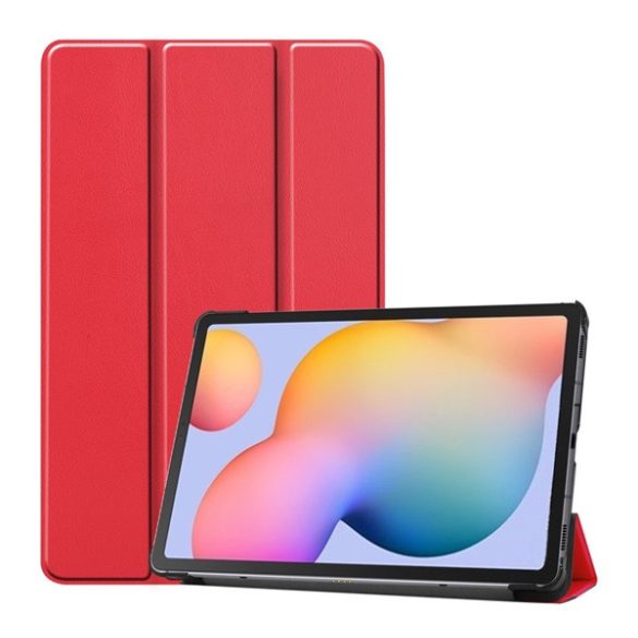 Tok álló, bőr hatású (FLIP, oldalra nyíló, TRIFOLD, asztali tartó) PIROS Samsung Galaxy Tab S6 Lite 10.4 WIFI (SM-P610) 2020, Samsung Galaxy Tab S6 Lite 10.4 LTE (SM-P615) 2020, Samsung Galaxy Tab S6 Lite 10.4 WIFI (SM-P613) 2022, Samsung Gala