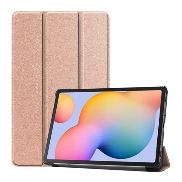 Tok álló, bőr hatású (FLIP, oldalra nyíló, TRIFOLD, asztali tartó) ROZÉARANY Samsung Galaxy Tab S6 Lite 10.4 WIFI (SM-P610) 2020, Samsung Galaxy Tab S6 Lite 10.4 LTE (SM-P615) 2020, Samsung Galaxy Tab S6 Lite 10.4 WIFI (SM-P613) 2022, Samsung Gala