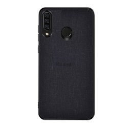   Műanyag telefonvédő (közepesen ütésálló, szilikon keret, textil hátlap) FEKETE Huawei Y6p