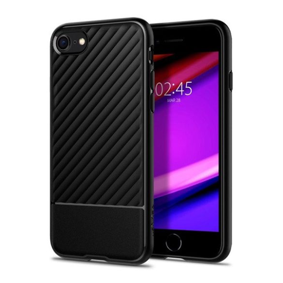 SPIGEN CORE ARMOR szilikon telefonvédő (ütésállóság, kameravédő, csíkos) FEKETE Apple iPhone 7 4.7, iPhone 8 4.7